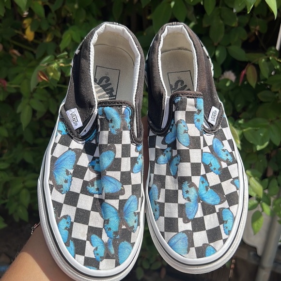 VANS BUTTERFLY CHECKERED SLIP-ON TRUE WHITE SIZE M 4. F 5.5 - Picture 4 of 16